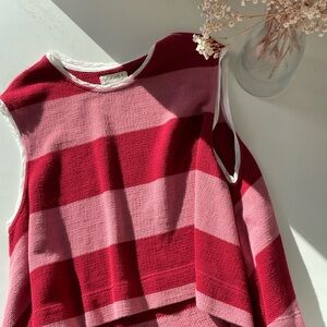 Free People Red and Pink Striped Top